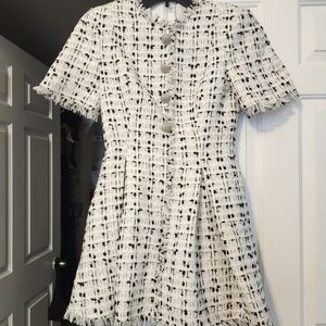 Elegant Black and White Tweed Dress